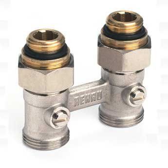 Блок шарових кранів G1/2" x G3/4" прямий, для радіаторів з нижнім підключенням (у комплекті з ніпелями 240711-001) 240727001 фото